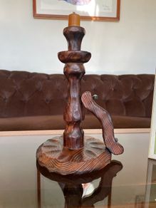 Primitive Candle Stick Antique Style Wood with Iron Tacks
