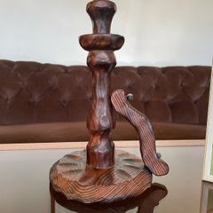 Primitive Candle Stick Antique Style Wood with Iron Tacks