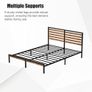 Double Bed Frame, Vintage Wooden Headboard, Metal Platform Base, Steel Slatted Support, No Spring Mattress Required Image 2
