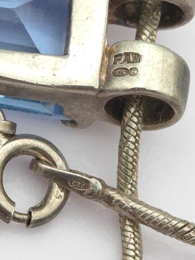 Vintage 925 Sterling Silver & Blue Topaz Signed Birmingham Necklace