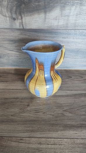 Vintage Large Water Jug Shelley 1930s Yellow Striped Blue