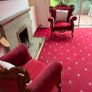 Red fabric sofa , wood finish Image 2