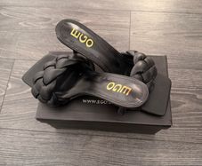 EGO black braided leather mule heels