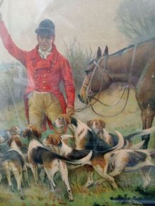 Pair Antique Equestrian prints, hunting prints, vintage lithograph