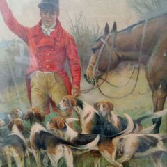 Pair Antique Equestrian prints, hunting prints, vintage lithograph