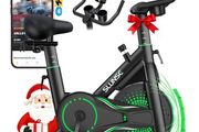 Exercise Bike for Home Use, Adjustable Magnetic Resistance Spin bike with Smart APP, Home Gym Equipment Stationary Bike with Dumbbell Rack, LCD Display, Tablet Holder, 180KG Weight Capacity