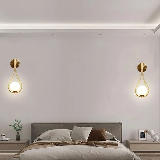 Sconces with Milky Glass Globe and Brushed Brass Finish - Modern Wall Mount Light Fixture for Bedroom, Bathroom, Living Room and Hallway
