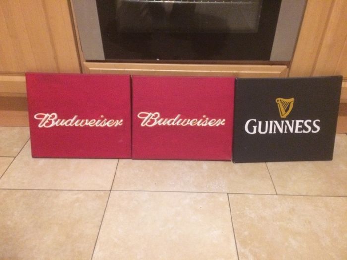 Set of three painted pictures of beer brands Free postage