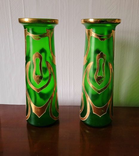 Art Noveau enamel painted vases