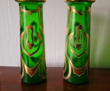 Art Noveau enamel painted vases
