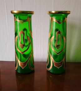 Art Noveau enamel painted vases