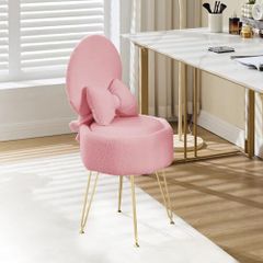 Dressing Table Chair with Stroage Space, Comfy Vanity Chair with Pillow & Foldable Backrest