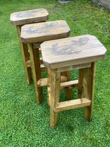 Rustic Kitchen Island Counter High Stools Pine New