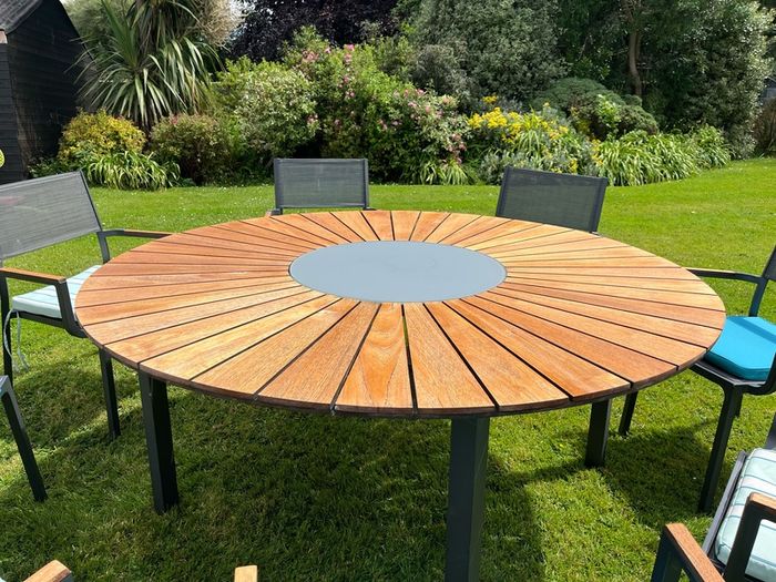 Solid Teak Table and matching chairs (8)
