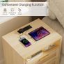 Bedside Rattan Tables Set of 2, Nightstand with Charging Station and LED Lights Image 3