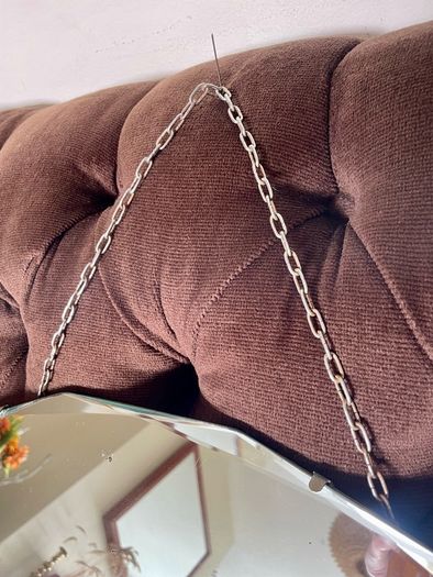 Petite Oval Bevelled Early 20th Century Frameless Mirror with Original Chain