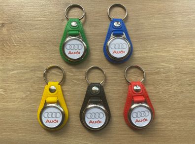 Brand new synthetic leather Audi key ring with shopping trolley token/coin