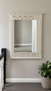Ornate White Rectangular Wall Mirror
