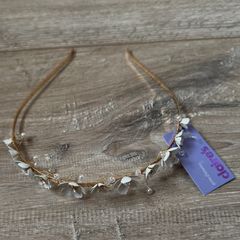 Claires Gold Headband with White Flowers and Pearls
