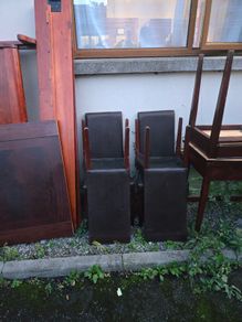 Set of wood frame leatherette chairs