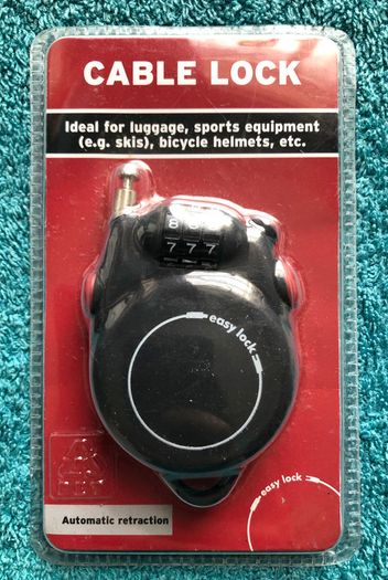 Cable lock. Ideal for luggage, sports equipment, bicycle helmets