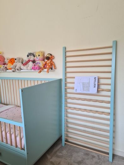 Pristine condition IKEA Myllra cot with large drawer