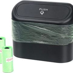 Car Trash Can, Mini Car Accessories with Lid and 40pcs Trash Bag, Cute Car Organizer Bin, Small Garbage Can for Storage and Organization (6.3x3.3x5.5IN) (Black Trash can)