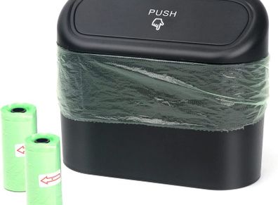 Car Trash Can, Mini Car Accessories with Lid and 40pcs Trash Bag, Cute Car Organizer Bin, Small Garbage Can for Storage and Organization (6.3x3.3x5.5IN) (Black Trash can)