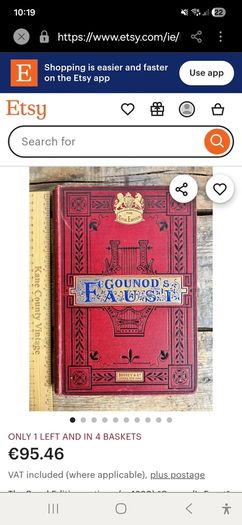 The Royal Edition antique (c. 1880) "Gounod's Faust" opera in five acts; excellent Eastlake Lyre cover; Chorley; edited by Arthur Sullivan