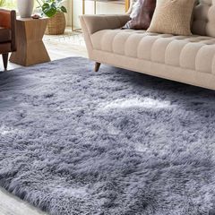 Plush Fluffy Non-slip Shaggy Rugs Living Room, 140x200cm, Grey Non-slip soft area rug, plush bedroom carpet. Ideal for dorm, teen room, playroom, study, office, Modern indoor furry decor.