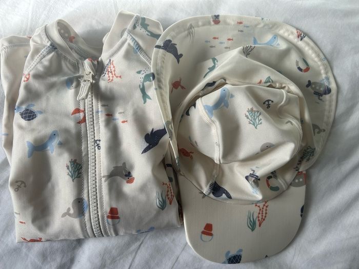 baby swimsuit and hat