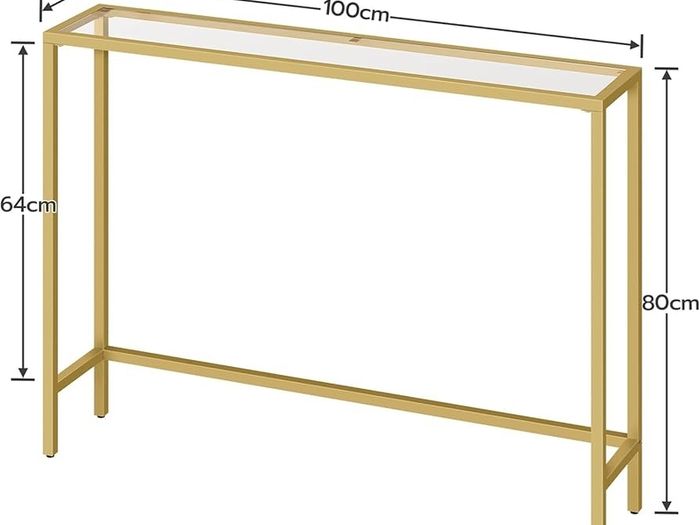 Gold Console Table for Hallway Slim, 100 cm Tempered Glass Sofa Table, Slim Hallway Table, Glass Console Table, Modern Display Table for Living Room, Entryway, Metal Frame