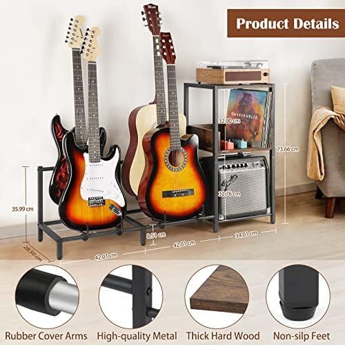 Guitar Stand 4-Tier for for Multiple Guitars Floor Adjustable Rack for Acoustic, Electric Guitar & Bass with Shelf