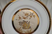 24 k gold Chokin decorative plate duck and plum blossoms