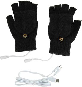 USB Heated Gloves Warm Winter Fingerless Knitted Gloves