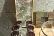 antique glasses and mirrored tray and a beautiful gold rim picture no damage