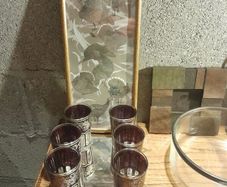 antique glasses and mirrored tray and a beautiful gold rim picture no damage