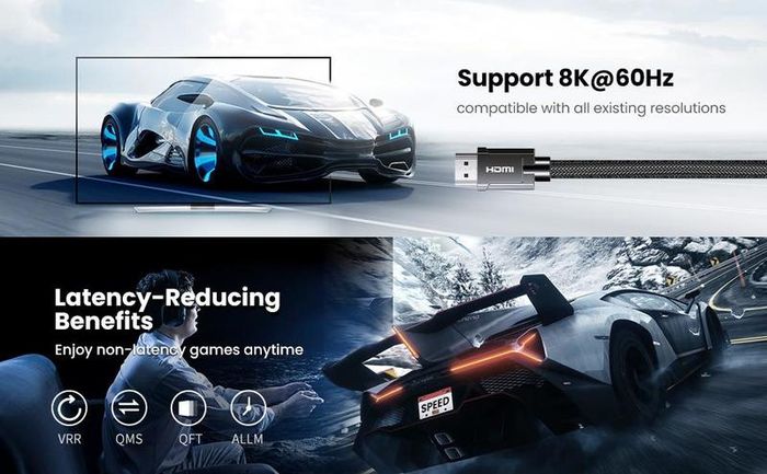 Ugreen 3M HDMI 2.1 UHD/3D 8K (7680x4320@60Hz) 48Gbps Ultra High Speed Cotton Braided (Nickel-Plated) Cable (Brand New/Warranty)