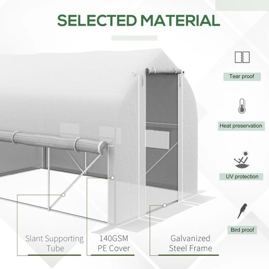 3 x 2(m) Walk-in Polytunnel Greenhouse, Zipped Roll Up Sidewalls, Mesh Door, 6 Mesh Windows, Tunnel Warm House Tent with PE Cover, Complimentary Plant Labels and Gloves, White