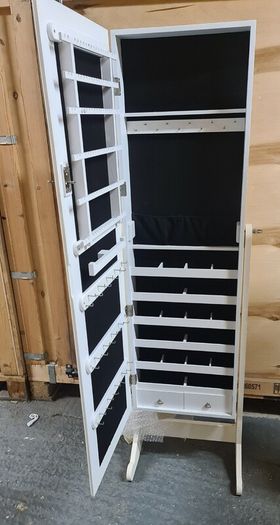 White Free-Standing Jewellery Cabinet with Full-Length Mirror