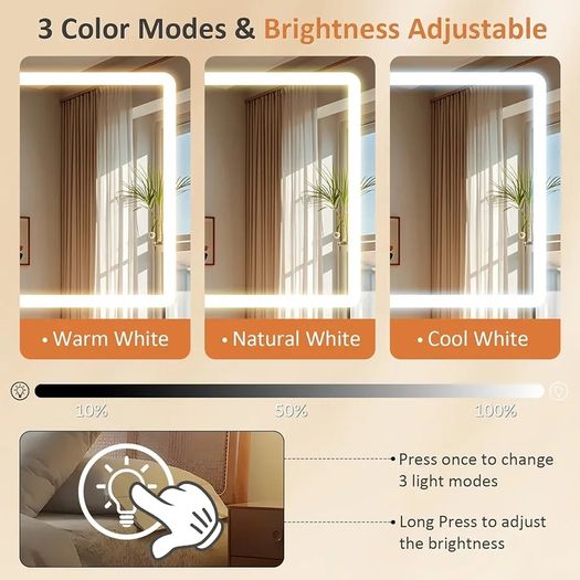 White Dressing Table with LED Mirror 3-Color Lights & Side Cabinet, 2-in-1 Makeup Vanity Desk and Nightstand with 4 Drawers & 6 Storage Shelves, Girls Vanity Table Bedroom Dresser, Large 90cm