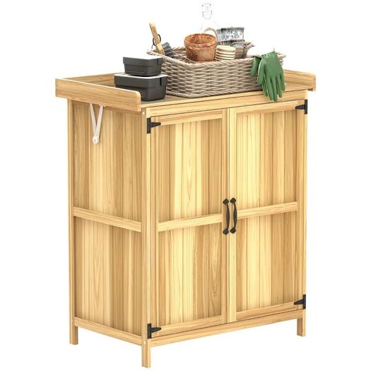 43 x 74cm Fir Wood Shed, with Metal Worktop Natural Finish