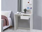 BRAND NEW White Wooden Dressing Table Set with Large Mirror and 2 Tier Open Shelf Modern Vanity Makeup Writing Desk Bedroom