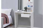 BRAND NEW White Wooden Dressing Table Set with Large Mirror and 2 Tier Open Shelf Modern Vanity Makeup Writing Desk Bedroom
