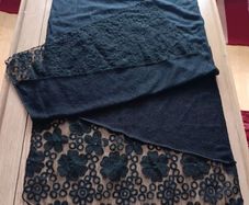 Black knit scarf / wrap with lace border