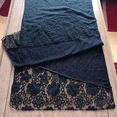 Black knit scarf / wrap with lace border
