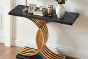100 cm Gold Console Table, Modern Desk Behind the Couch, Wood Rectangle Entrance Desk, Narrow Long Sofa Table Accent Stand with Metal Legs