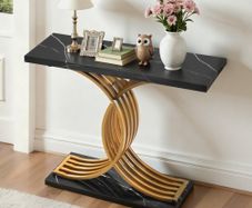 100 cm Gold Console Table, Modern Desk Behind the Couch, Wood Rectangle Entrance Desk, Narrow Long Sofa Table Accent Stand with Metal Legs
