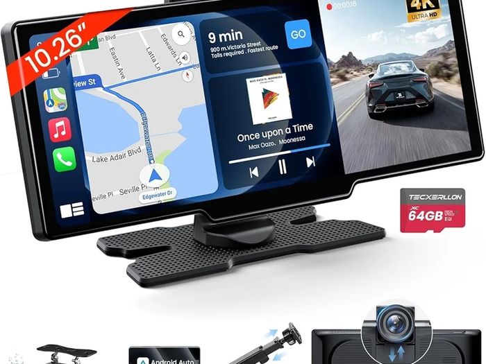 10.26'' Wireless Carplay & Android Auto, Apple Car play Screen with 4K Front & 1080P Rear Camera, Car Tablet Pro Max Touchscreen, 64G with GPS Navigation, Airplay, Mirror Link