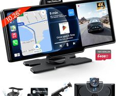 10.26'' Wireless Carplay & Android Auto, Apple Car play Screen with 4K Front & 1080P Rear Camera, Car Tablet Pro Max Touchscreen, 64G with GPS Navigation, Airplay, Mirror Link